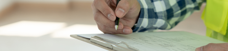 Pessoa fazendo checklist de manutenção preventiva em casa