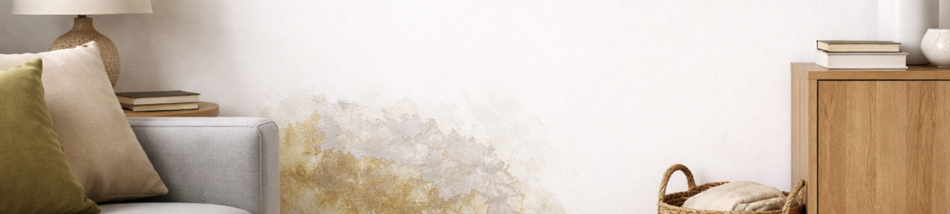 Sala com parede apresentando manchas e descascamento causados por umidade, representando a necessidade de tratar infiltrações antes da pintura.