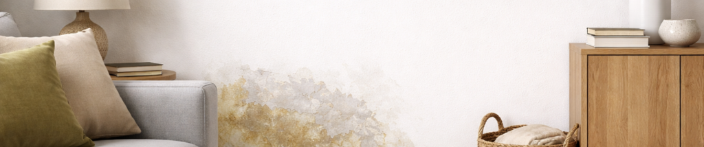 Sala com parede apresentando manchas e descascamento causados por umidade, representando a necessidade de tratar infiltrações antes da pintura.